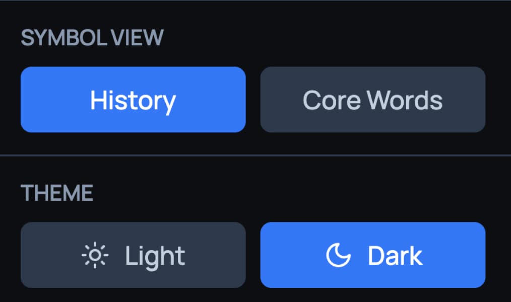 Mo Speech categories and dark mode