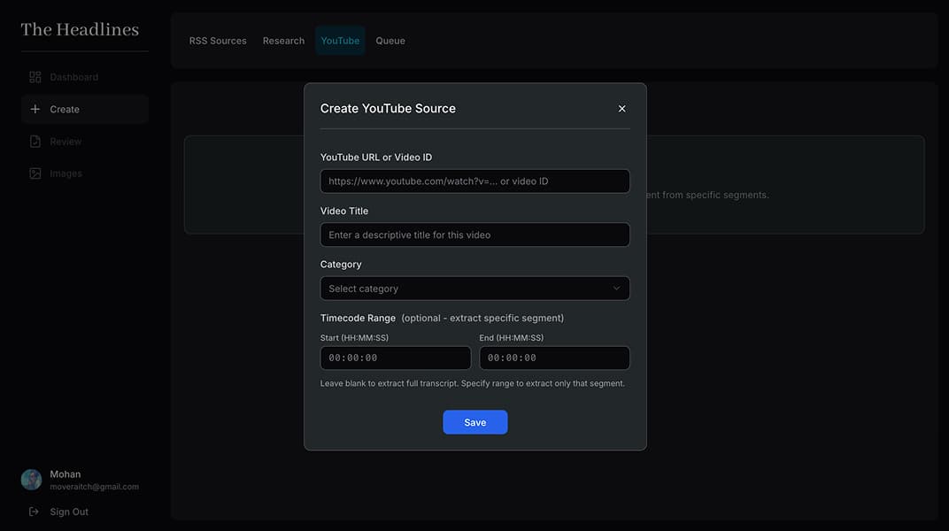 YouTube video source editor